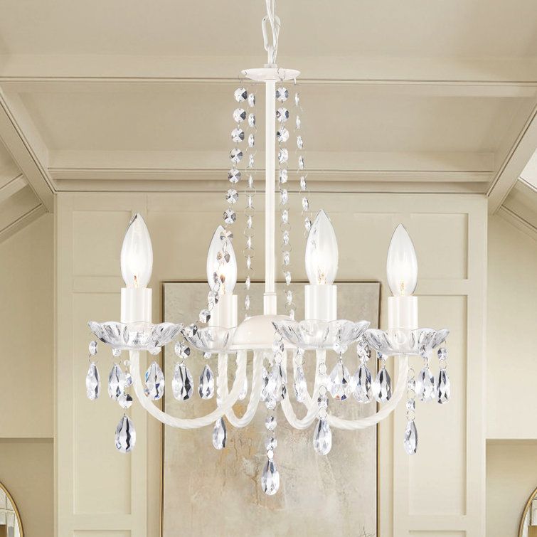 House Of Hampton® Dixee White Crystals Chandelier Modern 4 Light ... throughout Smyth 4-Light Chandelier, Natural White With Clear Glass