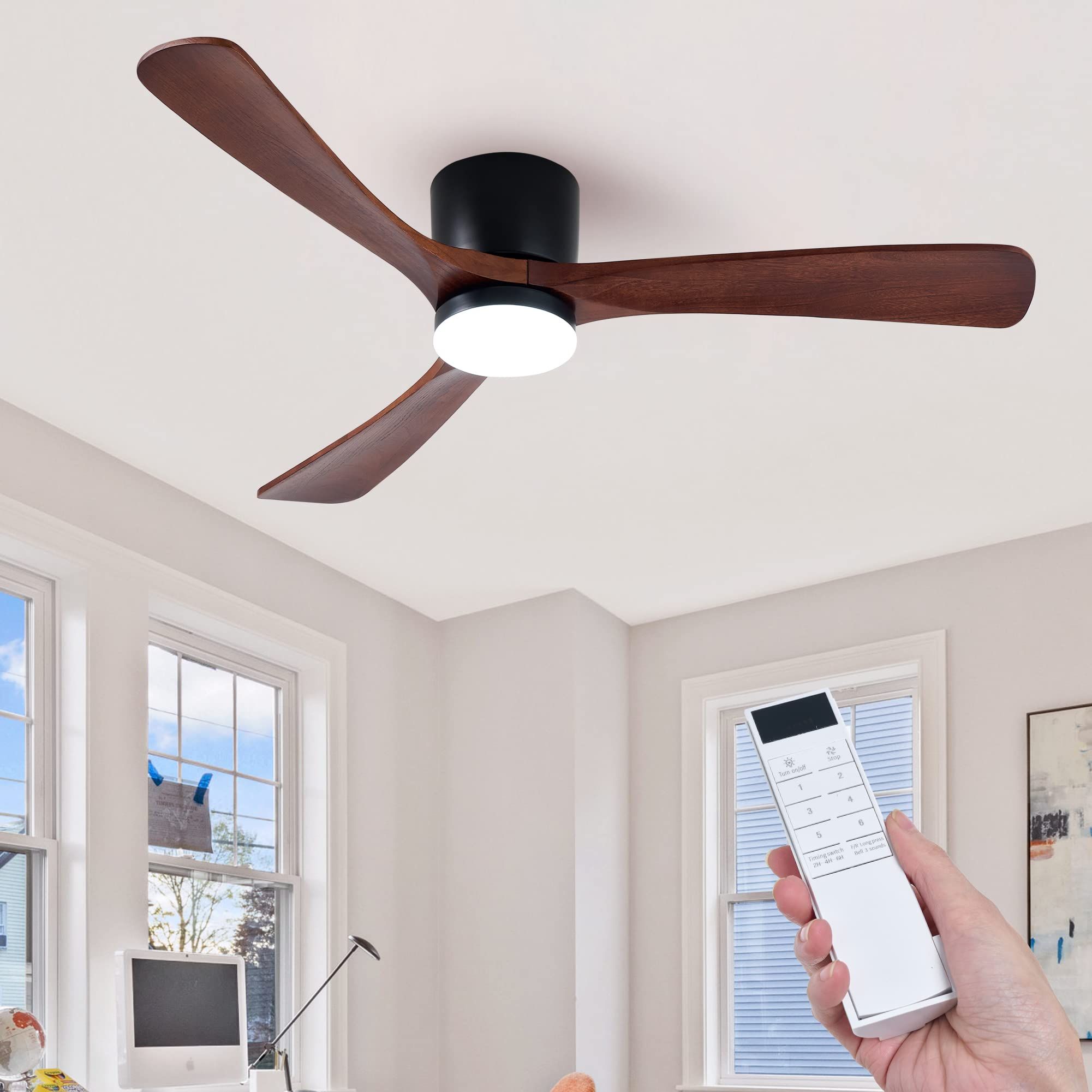 Humhold 52" Flush Mount Ceiling Fan With Lights Remote Control, 3 ... for 52" Wood Reversible Ceiling Fan With Light And Remote Control And Led Light, Nickel, 52