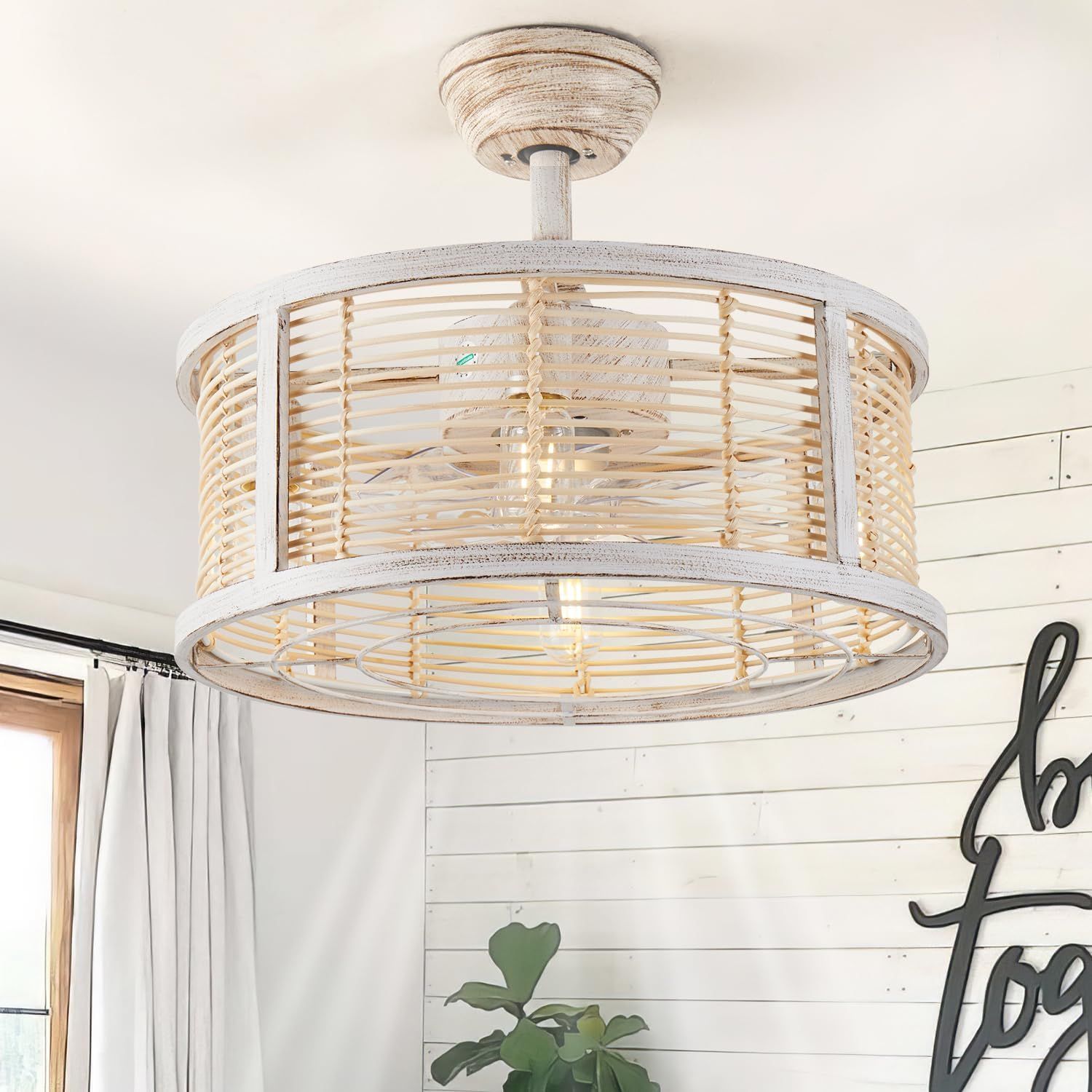 Hummingbird 20 Inch Rattan Caged Ceiling Fan With Light, Boho White ... intended for Choosing the Right Fandelier: Sizing, Styles, and Design Considerations