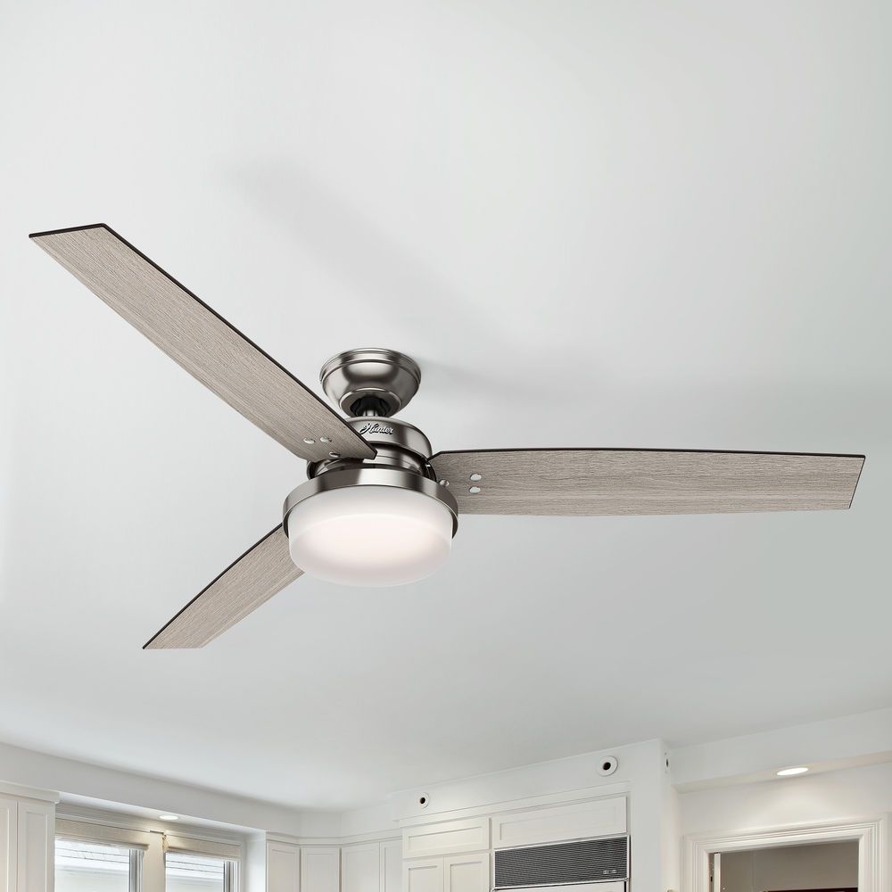 Hunter 60-Inch Brushed Nickel Led Ceiling Fan With Light With Hand-Held ... with regard to 60 In Modern Led Ceiling Fan With Remote In Satin Nickel