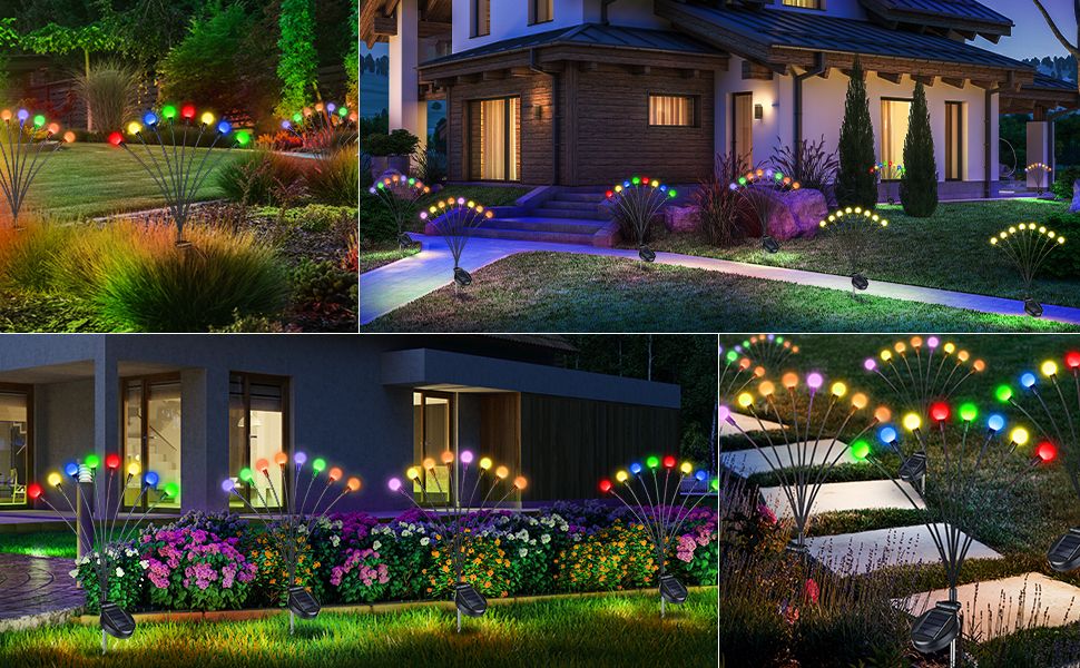 Ibaycon 4 Pack Solar Garden Lights, 10 Lighting Modes Color Changing ... within Solar Powered Multicolor Pathway Lights