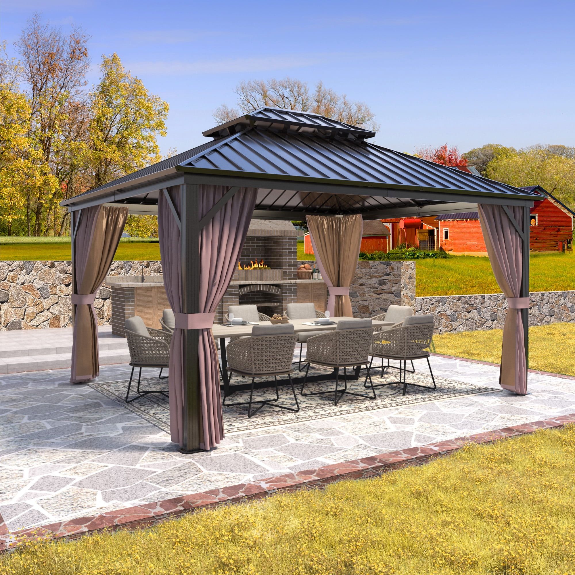 Inter Hut 12X14 Ft Outdoor Hardtop Gazebo With Nettings And Curtains ... with Comparing Different 12x14 Gazebo Materials and Designs
