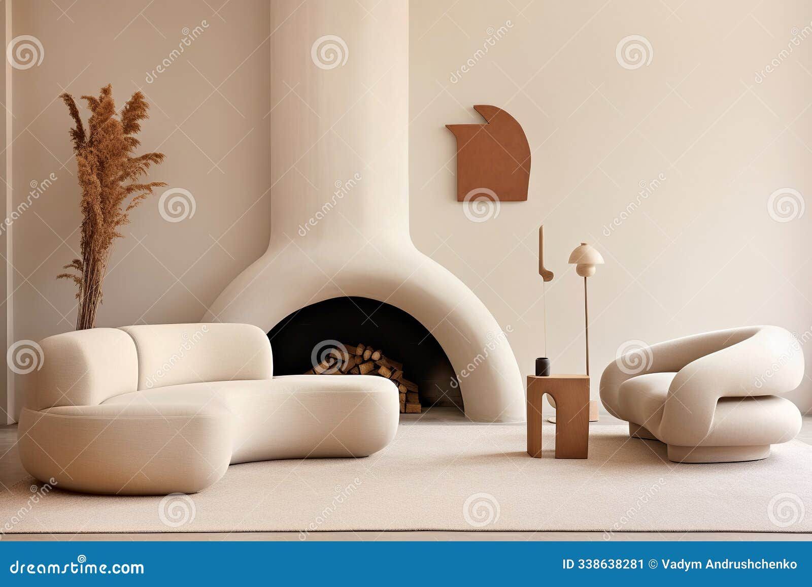 Japandi, Boho Style Home Interior Design Of Modern Living Room. Curved ... inside Curved Modern Sofa, Dutchbone Boho, Beige