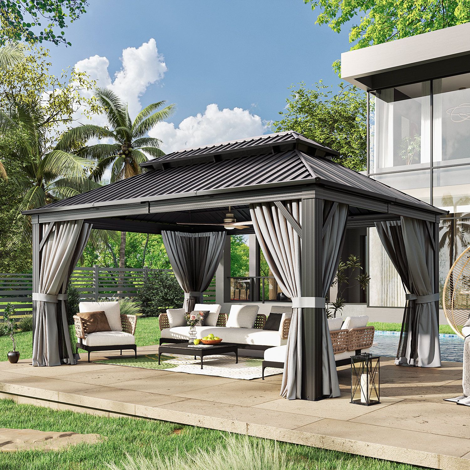 Jolydale 16 Ft. W X 12 Ft. D Metal Patio Gazebo & Reviews | Wayfair throughout 12 Ft. W X 16 Ft. D Metal Patio Gazebo