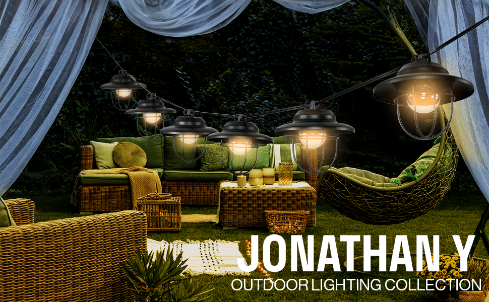 Jonathan Y Jyl8703A Indoor Outdoor Rustic Farmhouse Incandescent G40 ... pertaining to 10-Light Indoor/Outdoor 10' Rustic G40 Metal Cage Shade String Lights, Black