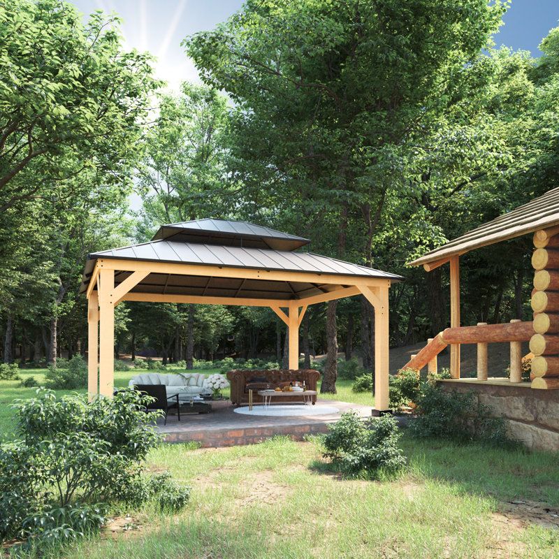 Joyside 13 Ft. W X 11 Ft. D Solid Wood Patio Gazebo With Mosquito ... intended for Solid Wood Gazebos Understanding Materials and Construction