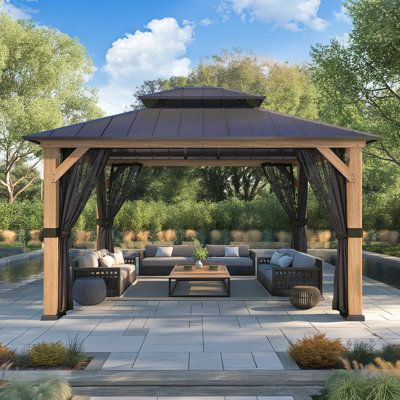 Joyside 13 Ft. W X 11 Ft. D Solid Wood Patio Gazebo With Mosquito ... within Solid Wood Gazebos Understanding Materials and Construction