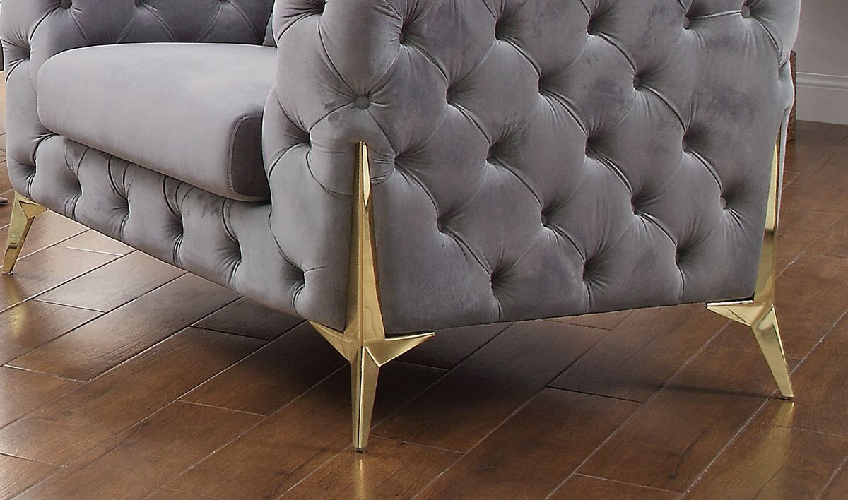 Kalmia Grey Tufted Velvet Sofa Gold Legs in Light Gray Sofas in Home Design: Exploring Versatility and Styling Options