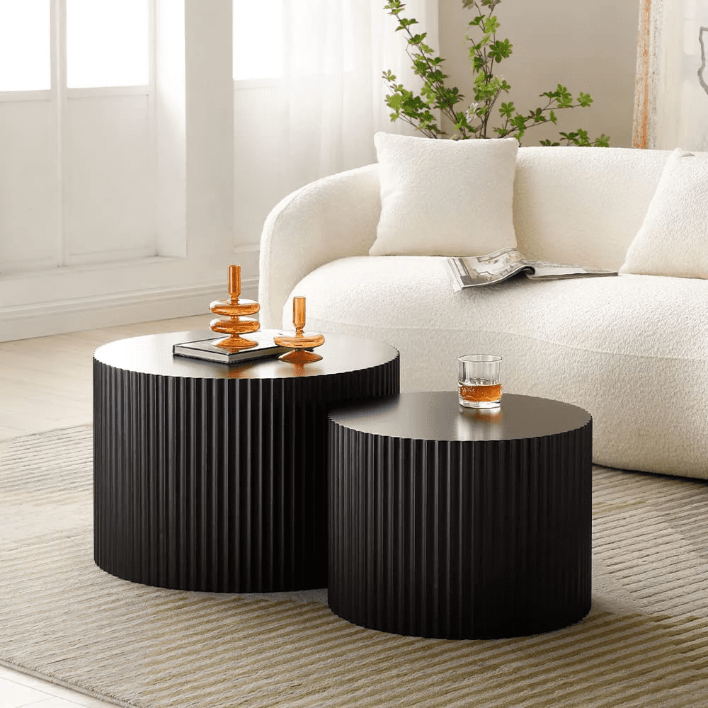 Kevinplus Nesting Coffee Table Set Of 2, Matte Black Round Wooden ... with regard to Drift Nesting Coffee Table