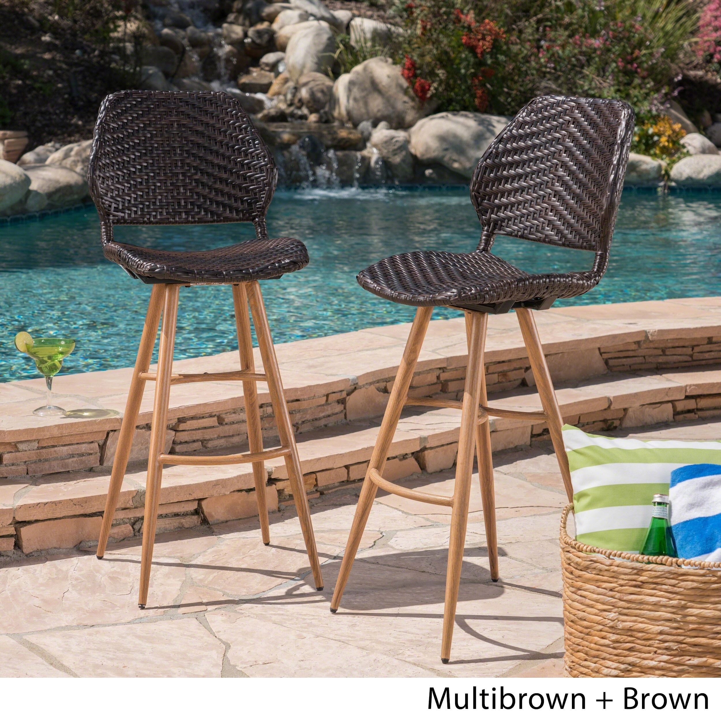 La Brea Outdoor Acacia Wood And Wicker Barstools (Set Of 2) By ... in Acacia Wood and Outdoor Living A Guide to Maintenance