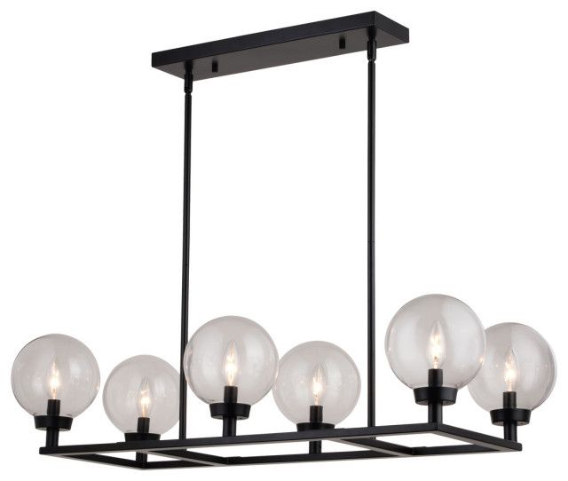 Lander 35" 6 Light Linear Chandelier Matte Black - Transitional ... with Quorum International 71-10 Odeon 10 Light 48"W Linear Chandelier - Matte Black
