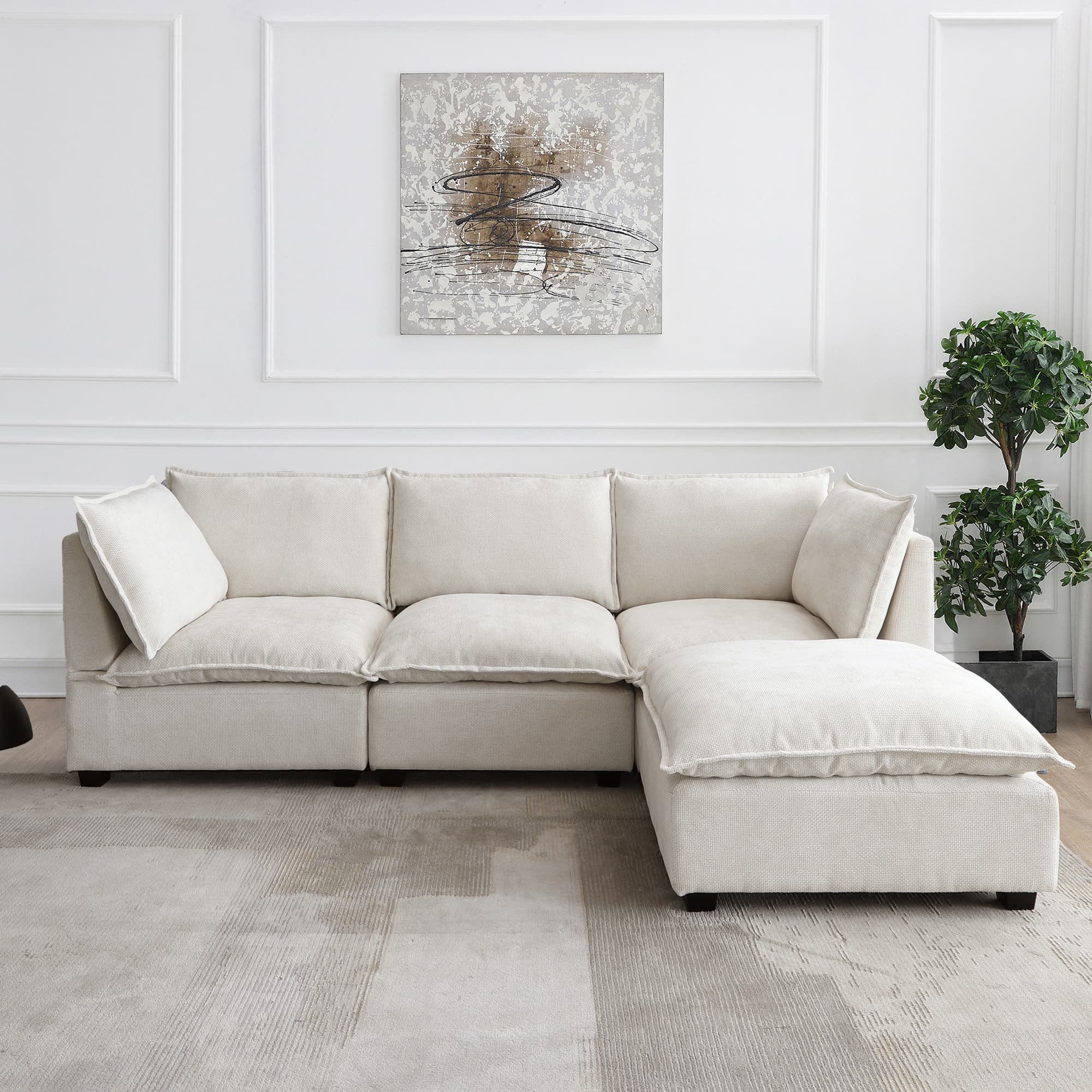 Latitude Run® 4 - Piece Upholstered Modular Sectional Sofa Reversible ... within Emberson 3-Piece Upholstered Modular Sectional Sofa Ivory