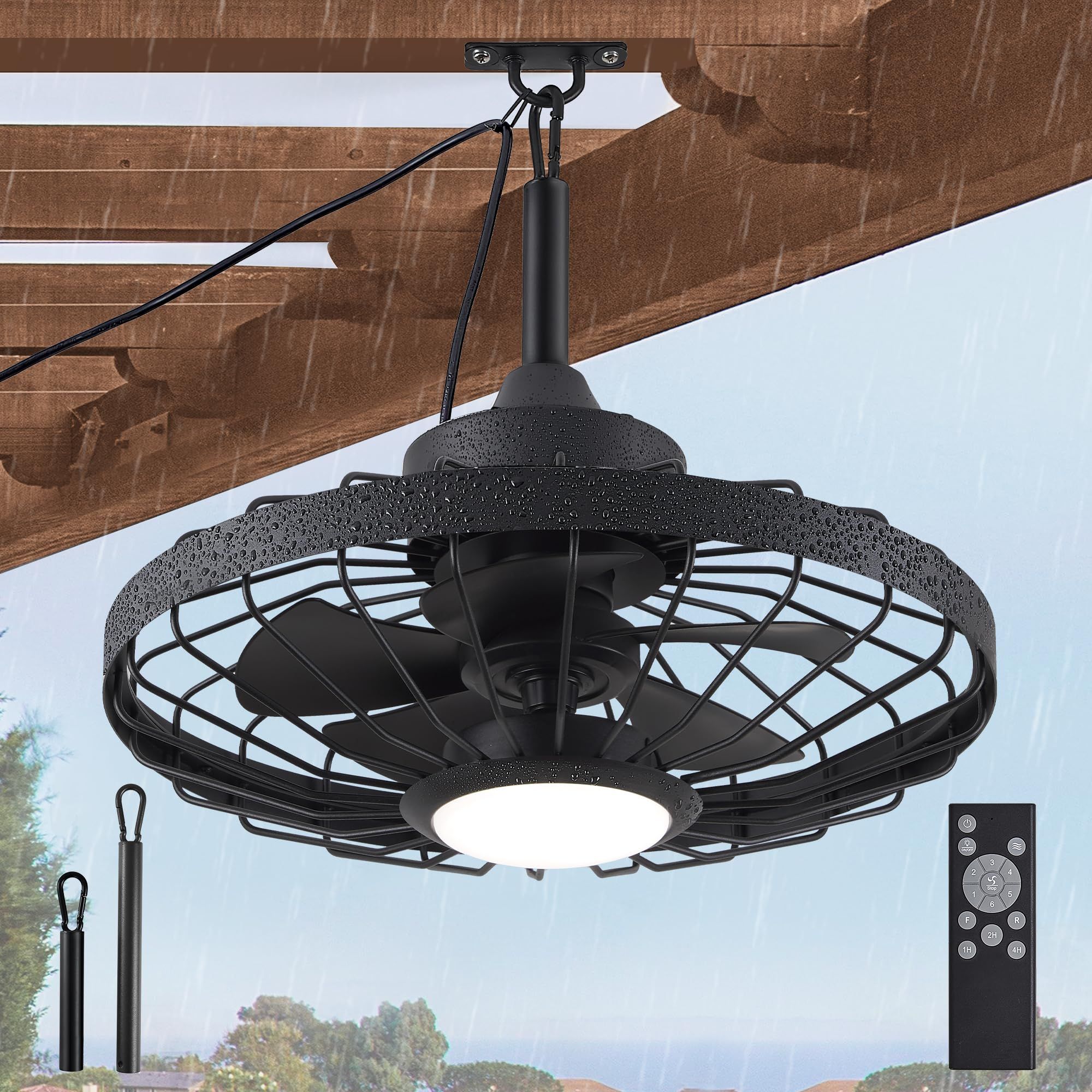 Lediary 20&quot; Outdoor Ceiling Fans With Lights And Remote Control ... throughout Choosing the Right Brown Finish for Your Caged Metal Lampshade Ceiling Fan