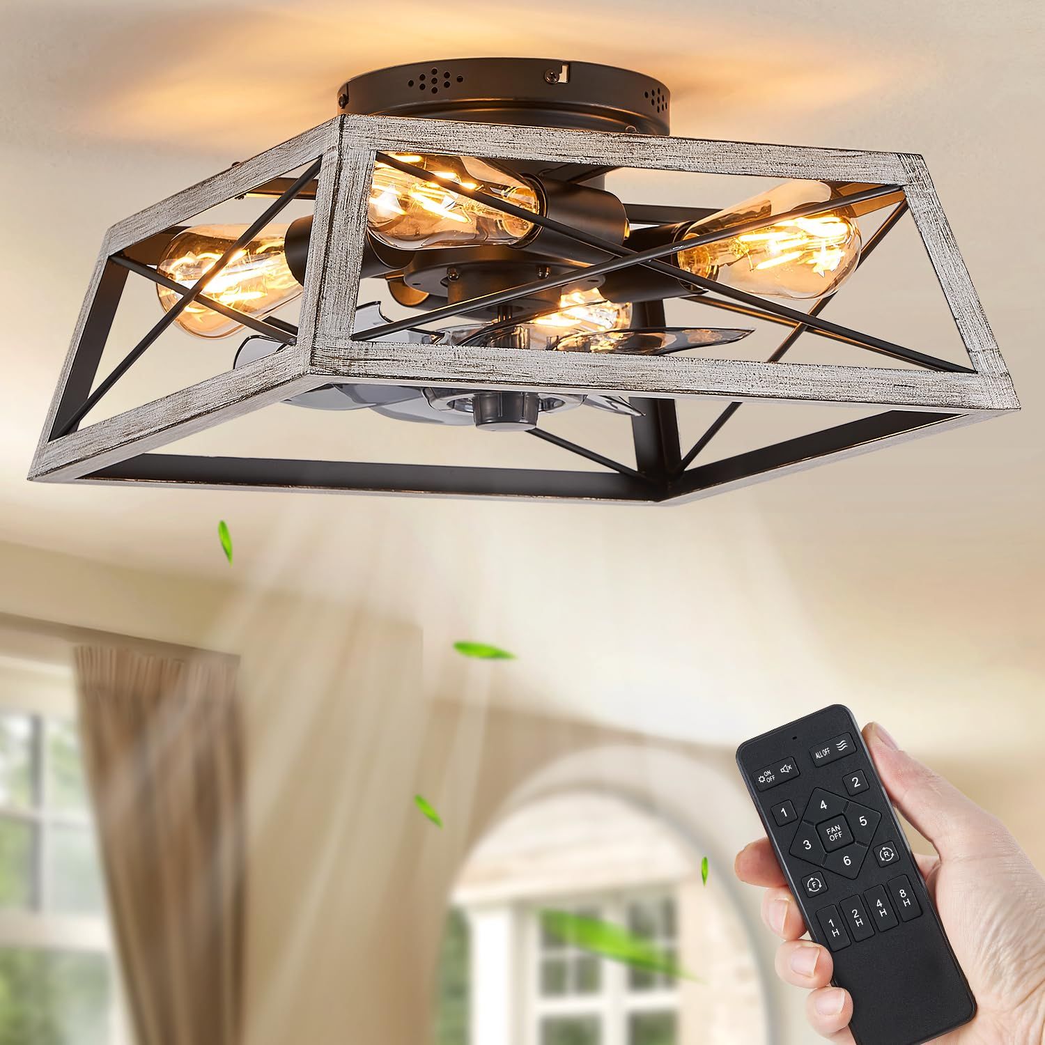 Lediary Ceiling Fans With Lights Remote Control, 22 Inch Farmhouse ... with 19.5 In Indoor Farmhouse Flush Mount Led Ceiling Fan With Remote Control