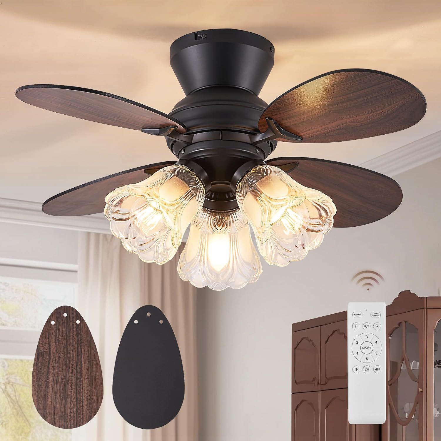 Lediary Farmhouse Flush Mount Ceiling Fans With Lights, 28" Small Low ... within Beyond Cooling An In-Depth Look at Indoor Farmhouse Ceiling Fans