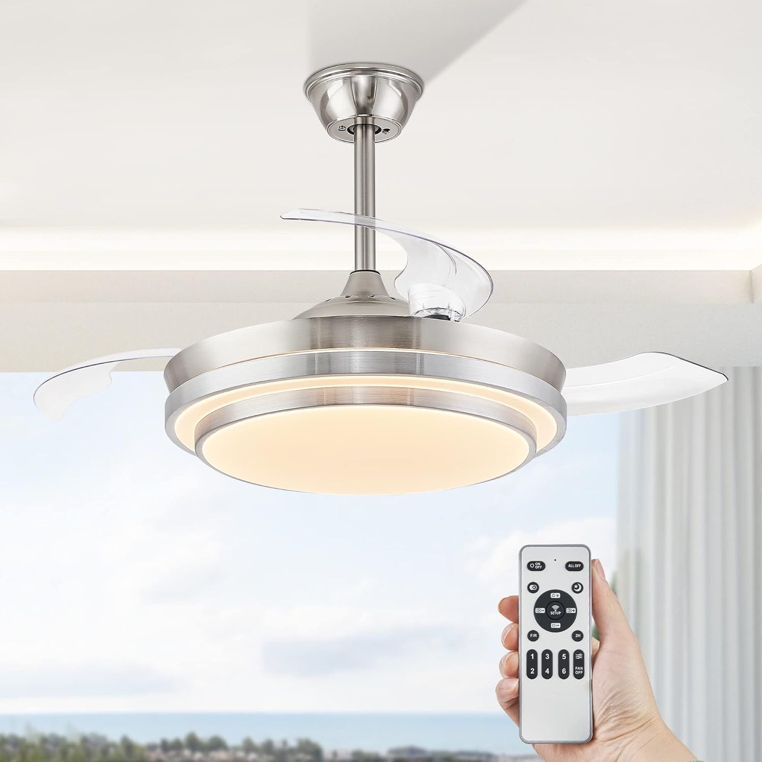 Lediary Retractable Ceiling Fans With Lights And Remote, 42 Inch ... in Satin Nickel Ceiling Fans Enhancing Your Home's Aesthetic and Comfort