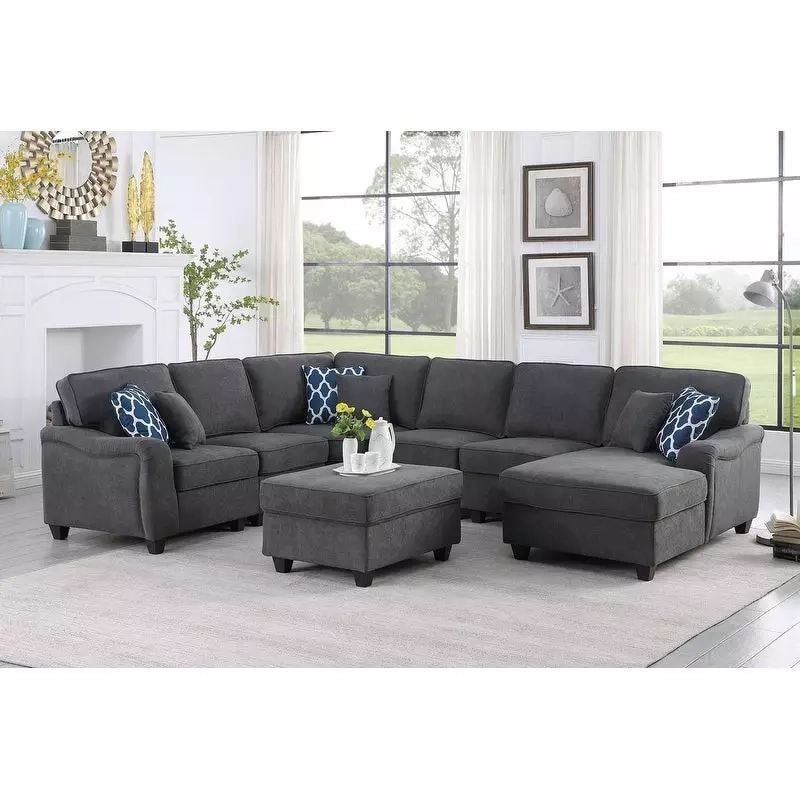 Leo Dark Gray Woven 7Pc Modular L-Shape Sectional Sofa Chaise And ... inside Beyond Comfort Sectional Sofas and the Art of Living Room Design