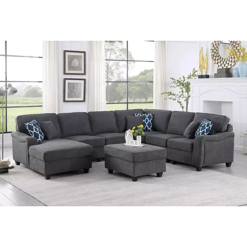 Leo Dark Gray Woven 7Pc Modular L-Shape Sectional Sofa Chaise And ... intended for Beyond Comfort Sectional Sofas and the Art of Living Room Design