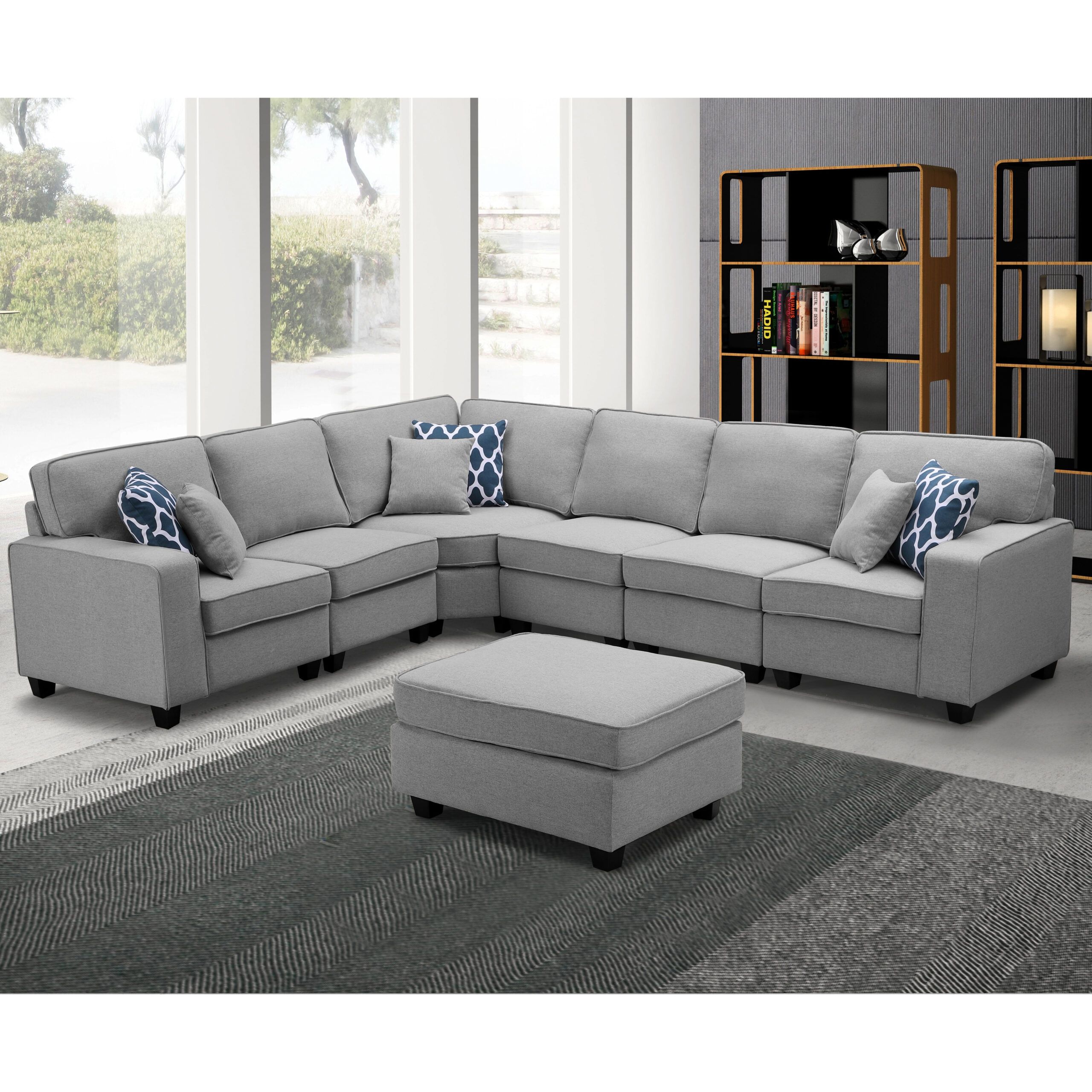 Linen Sectional Sofas - Bed Bath &amp; Beyond within Light Grey Modular Sectional Sofa With Cushioned Back And Ottoman Chaise