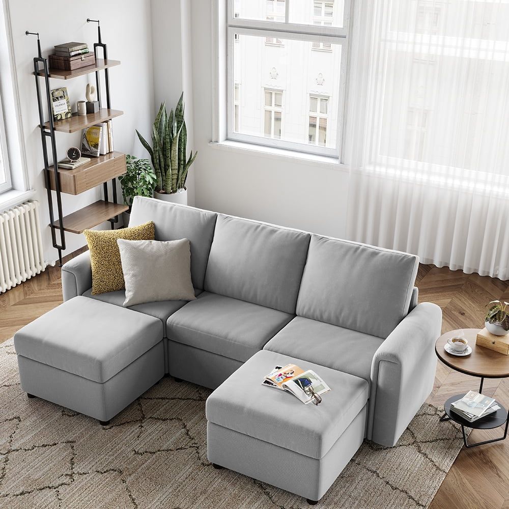 Linsy Home Modular Couches And Sofas Sectional With Storage Sectional ... in Light Grey Modular Sectional Sofa With Cushioned Back And Ottoman Chaise