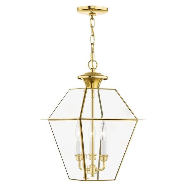 Livex Lighting Westover 3 Light Polished Brass Outdoor Pendant Lantern ... pertaining to Westover 3 Light Outdoor Pendant Or Chandeller, Charcoal