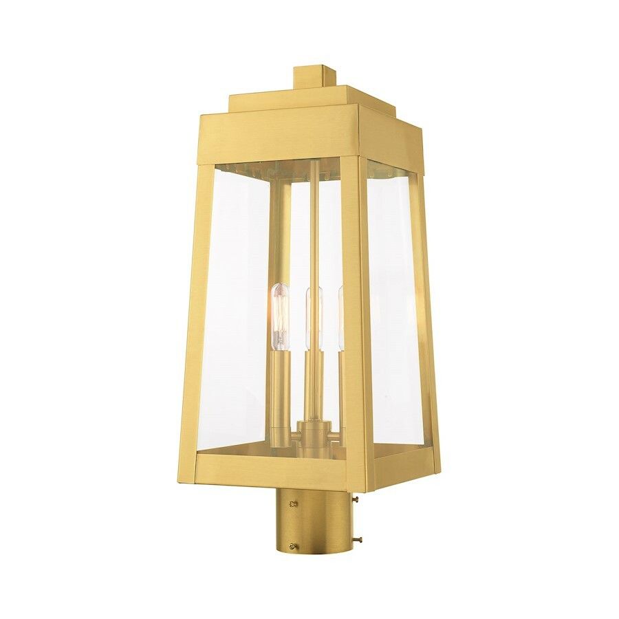 Livex Oslo 3-Lt Outdoor Post Top Lantern, Satin Brass - 20856-12 | Ebay with regard to Oslo Outdoor Pendant Lantern - Satin Brass, Small, 1