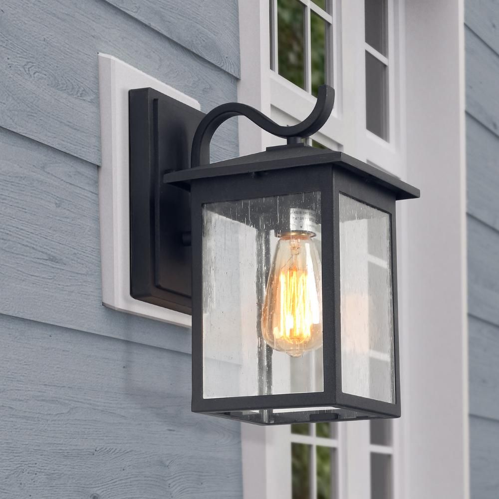Lnc 1-Light Matte Black Outdoor Wall Lantern Sconce Wall Mount Coach ... with regard to Unison Collection 1-Light Matte Black Etched Seeded Glass Hanging Lantern