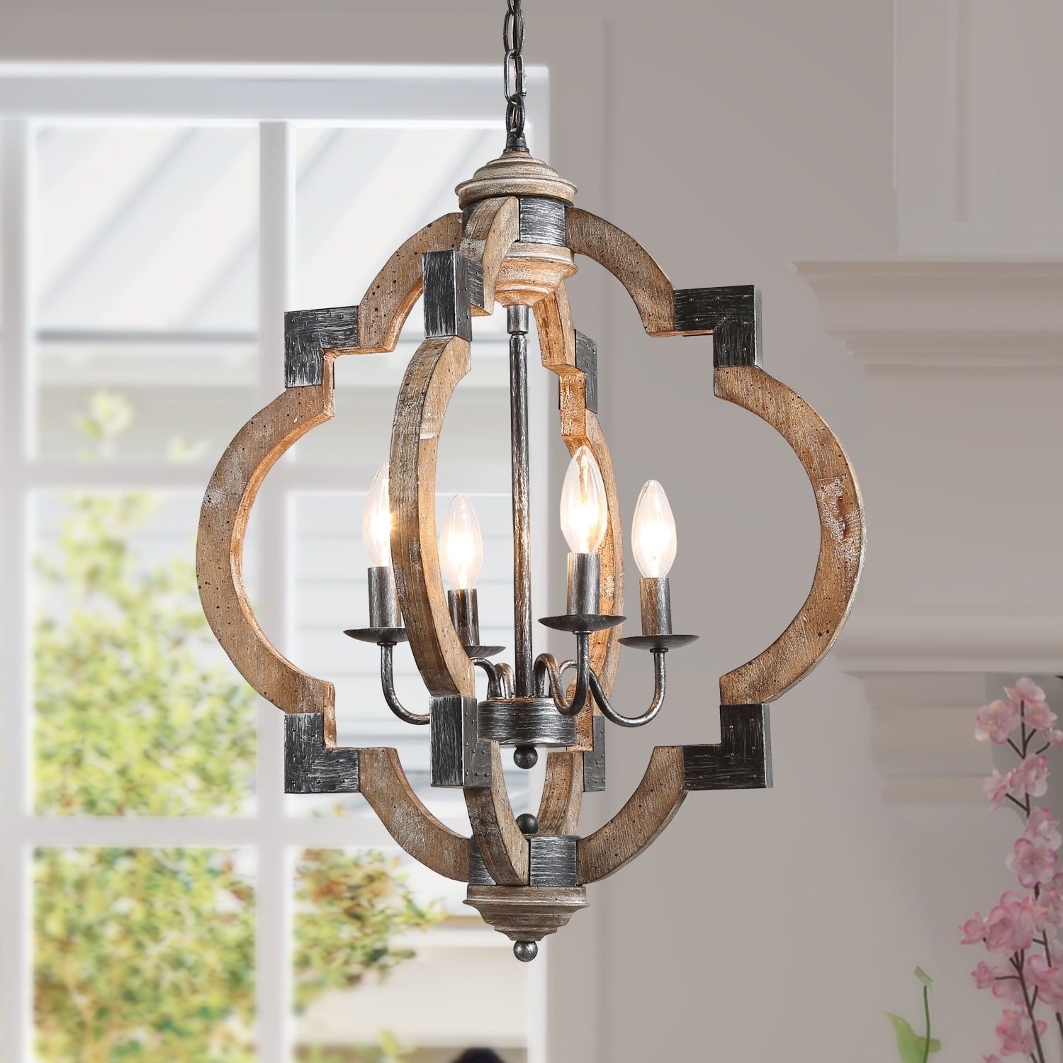 Lnc Farmhouse Wooden Chandelier 4 Lights Living Room Pendant Lighting ... in Mastering the Installation of Your Kalco Somers 6-Light Pendant A Step-by-Step Approach
