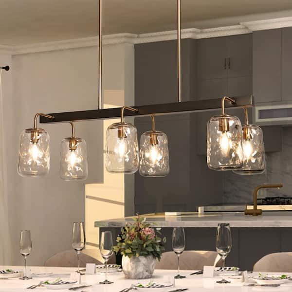 Lnc Modern 6-Light Gunmetal Gray And Brass Linear Chandelier For ... with regard to Crafting the Perfect Ambiance with Vapor Jar Lighting Tips and Tricks