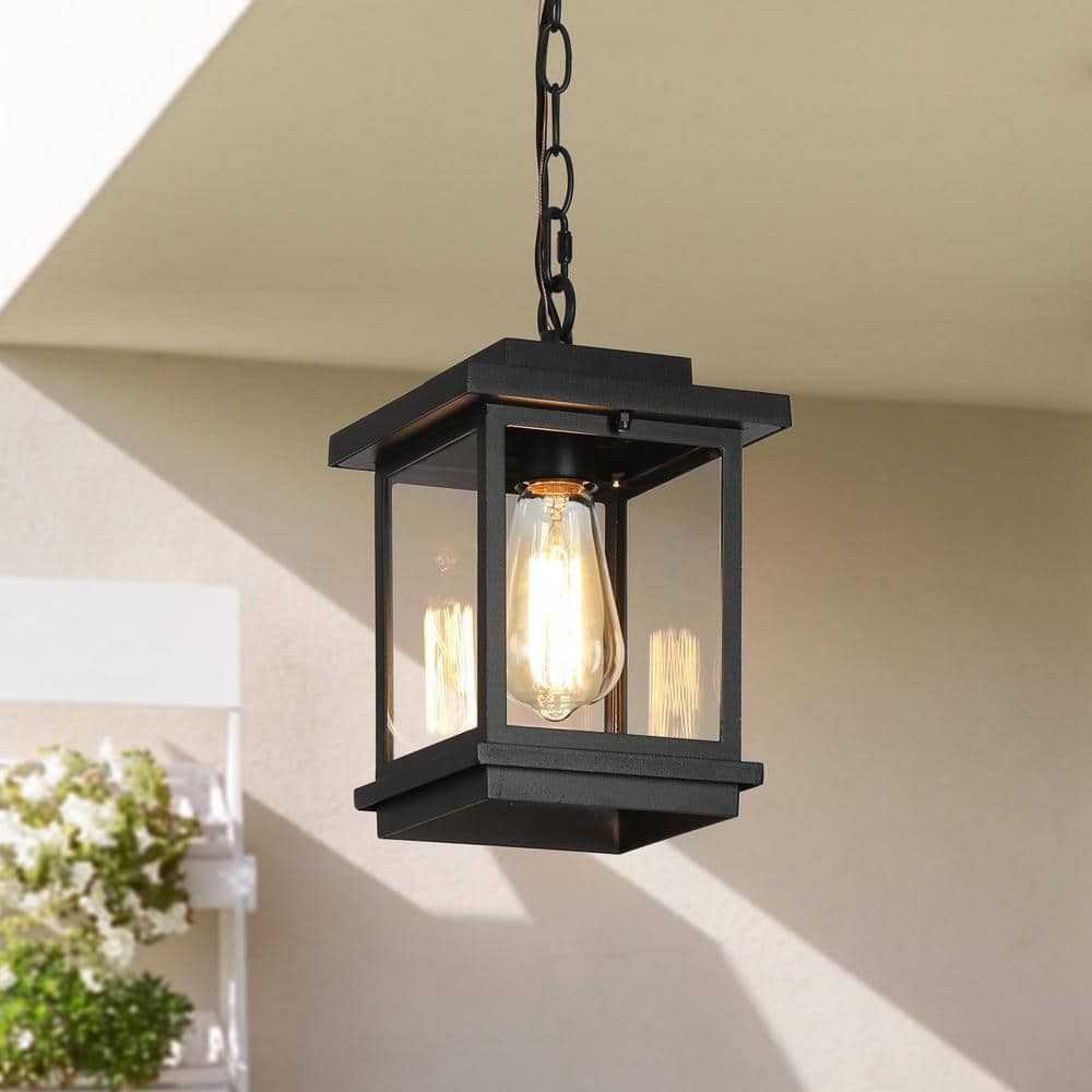 Lnc Modern Coastal Black Square Outdoor Pendant 1-Light Hanging Lantern ... pertaining to Outdoor Pendant 1-Light