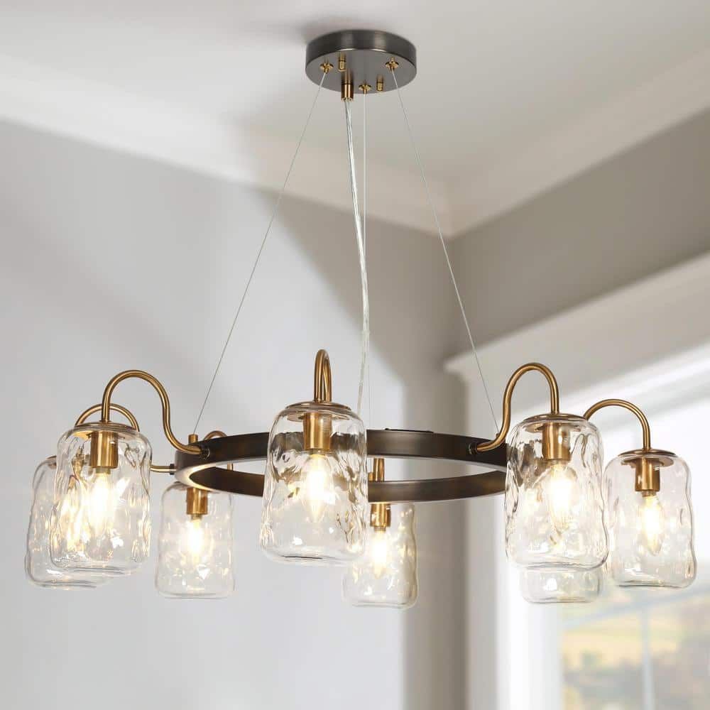Lnc W Modern 8-Light Gunmetal Gray And Brass Wagon Wheel Chandelier For ... inside Vapor Jar Chandelier, Gun Metal