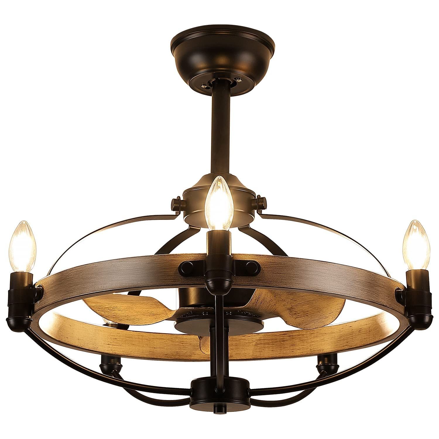 Madshne 24&quot; Caged Ceiling Fan With Lights And Remote,Small Rustic ... within 24-Inch Farmhouse Rattan Caged Fandelier Ceiling Fan With Remote, Orb