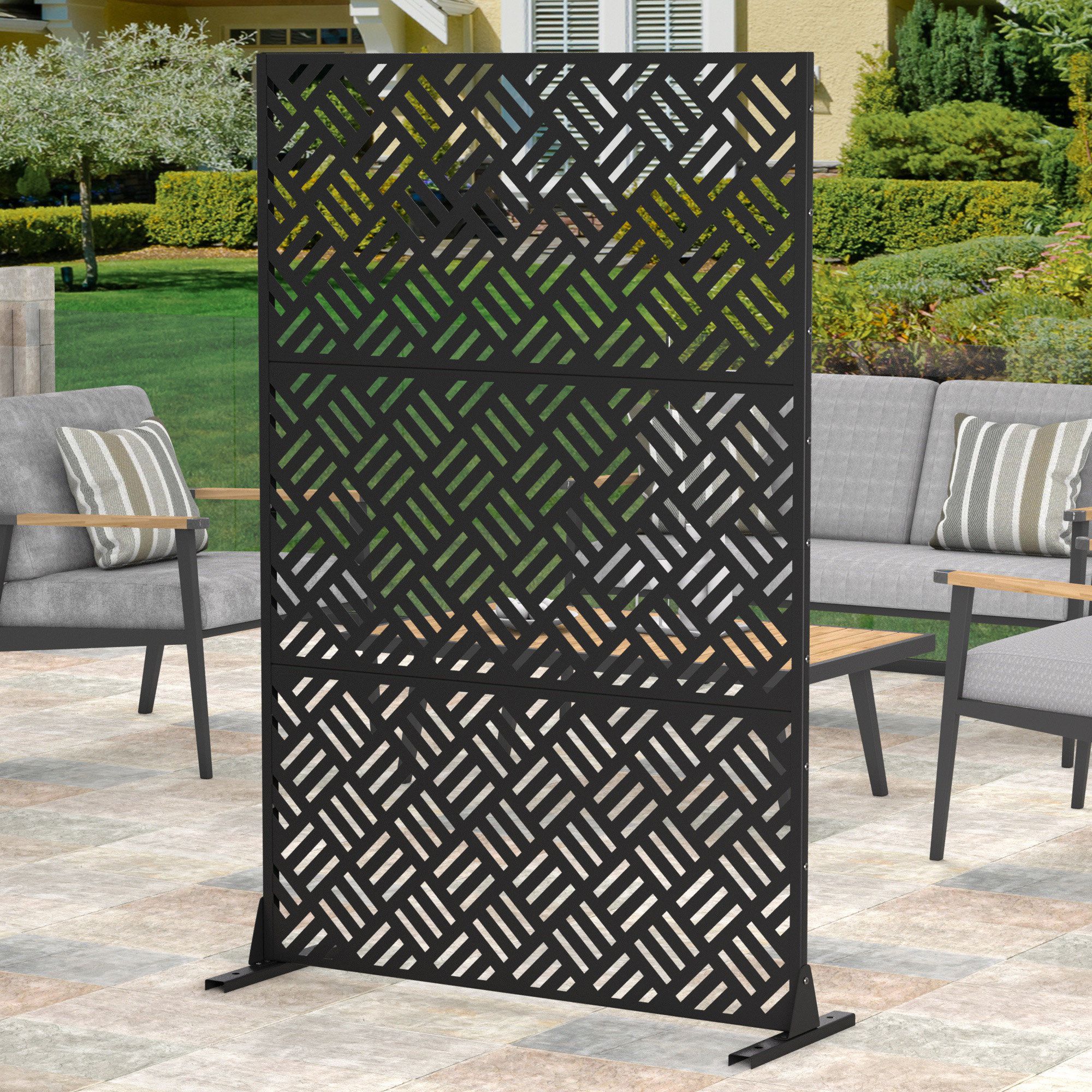 Mayeerty 6 Ft. H X 4 Ft. W Metal Privacy Screen | Wayfair in 6Ft. H × 4 Ft. W Metal Privacy Screen Fence Panel Bamboo Leave Pattern