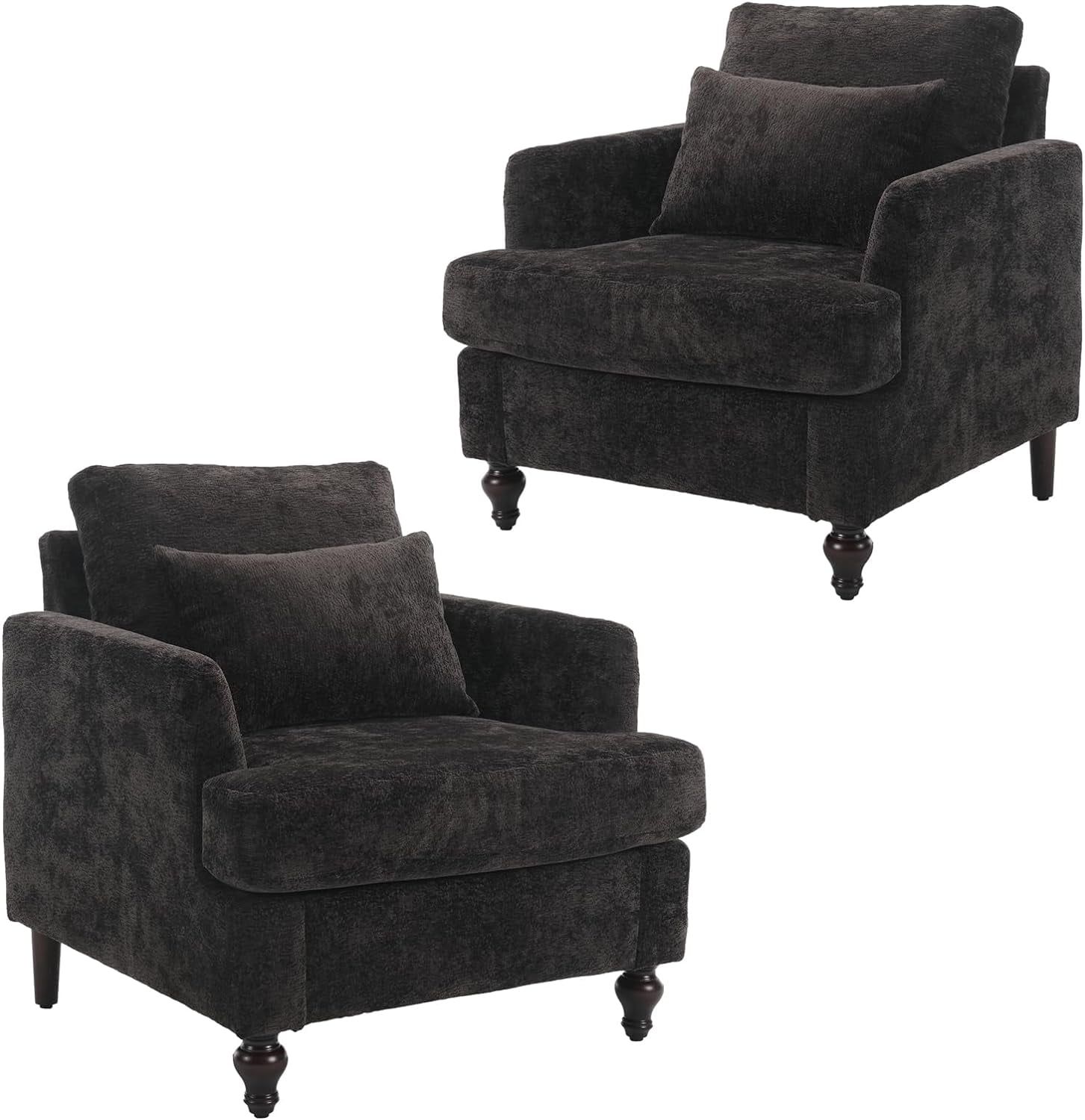 Mid Century Modern Accent Chair Set Of 2, Black Single Sofa Chair ... for Caring for Your Castillon Modern Chenille Armchair Maintaining its Beauty