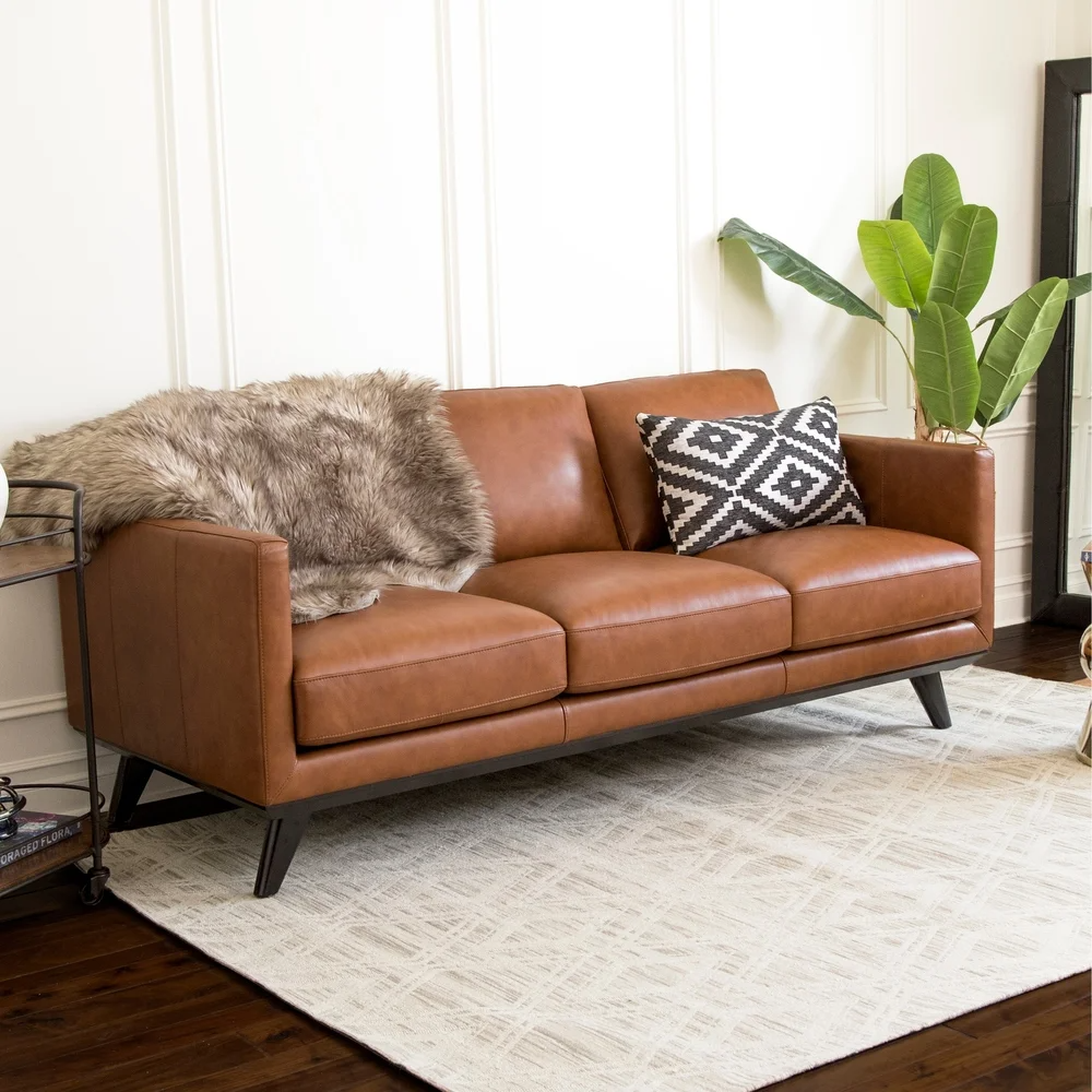 Mid Century Modern Caramel Leather Sofa - Rosa At Cassandra Wasinger Blog pertaining to 100.5"W Mid-Century Style Genuine Leather Sectional Sofas, Camel