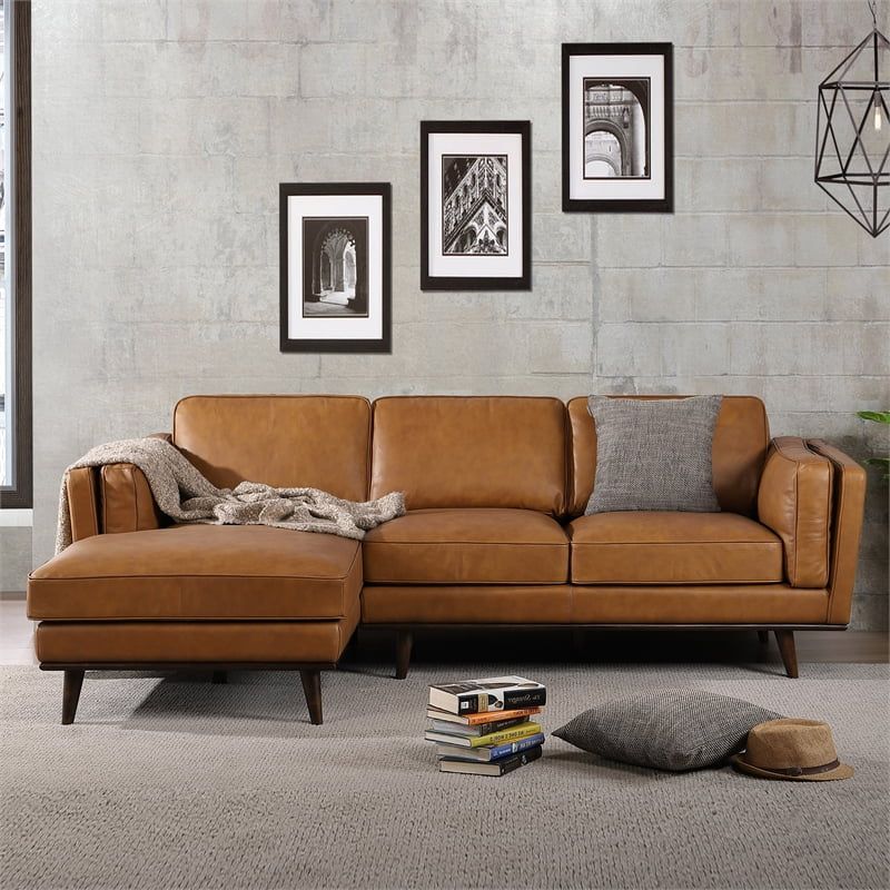 Mid Century Modern Leather Sofa Sectional - Sofa Design Ideas throughout 100.5"W Mid-Century Style Genuine Leather Sectional Sofas, Camel
