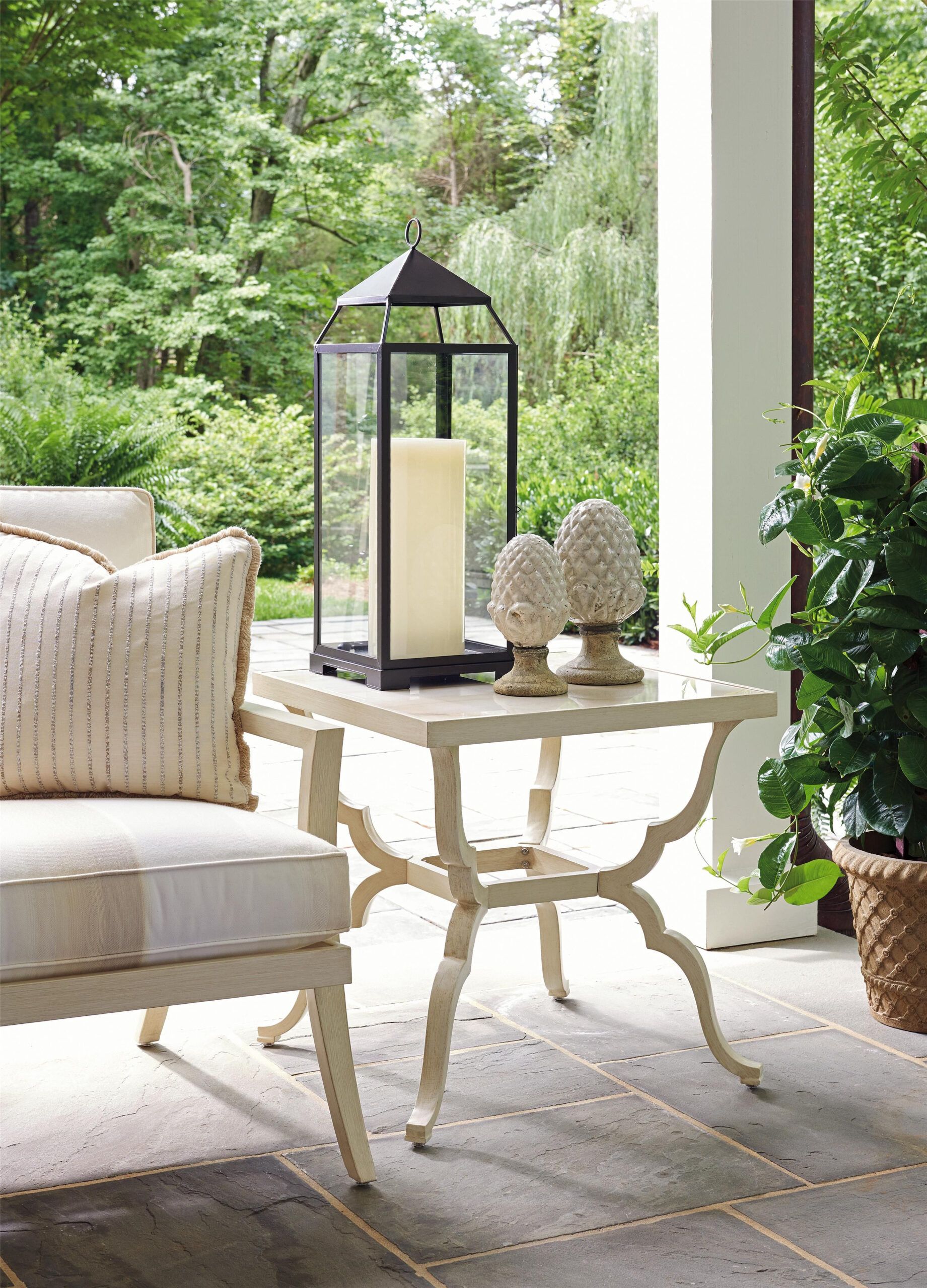 Misty Garden Outdoor Square End Table With Marbled Porcelain Top By ... with regard to Beyond the Surface Exploring the Functional Design of the Misty Garden Square Cocktail Table