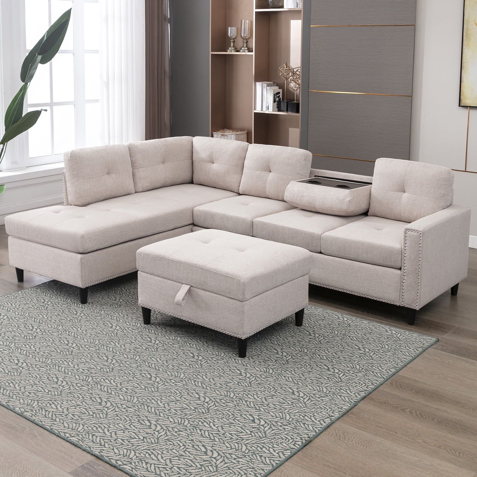 Mjkone L Shaped Sectional Sofa With Left Hand Facing Chaise,Free ... in Cooper Stone Gray Woven 7Pc Reversible L-Shape Sectional Sofa, Ottoman, 89133-2B