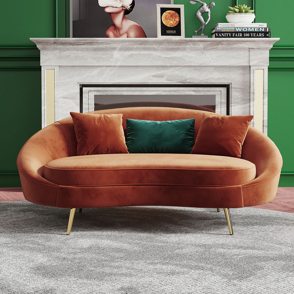 Modern 63" Bronze Velvet Curved Sofa Toss Pillow Included - Living Room ... throughout Beyond Aesthetics Exploring the Design and Functionality of Floral Sofas
