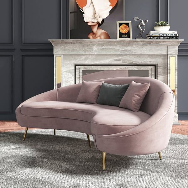 Modern 83" Pink Velvet Curved Sofa 3-Seater Sofa Gold Toss Pillow ... inside Beyond Aesthetics Exploring the Design and Functionality of Floral Sofas