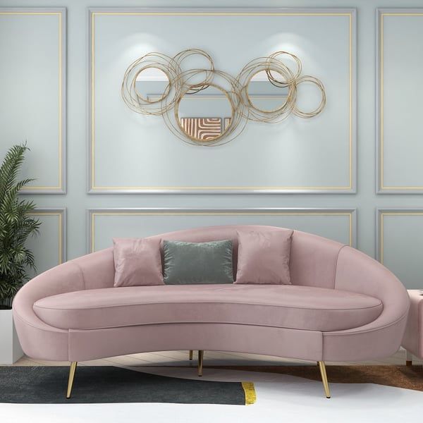 Modern 83" Pink Velvet Curved Sofa 3-Seater Sofa Gold Toss Pillow ... inside Beyond Aesthetics Exploring the Design and Functionality of Floral Sofas