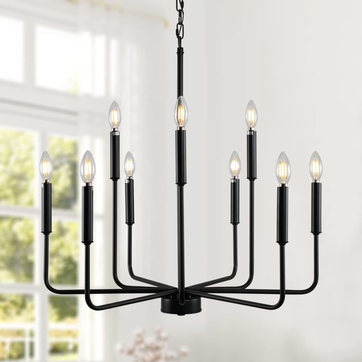 Modern Chandelier Black intended for Swansea 4-Light 36" Matte Black Transitional Outdoor Chandelier, Glass Shades