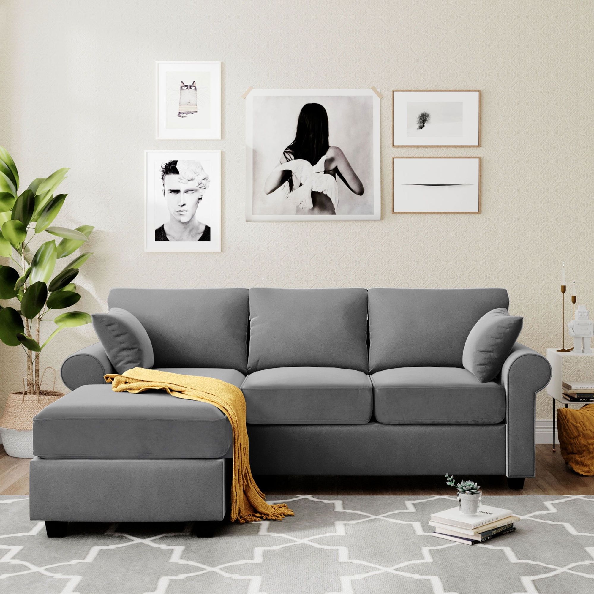Modern L-Shaped Sectional Sofa, Gray Mid Century Couches And Sofas With ... in Partner Furniture Polyester Blend Fabric Modular Sectional Sofa In Gray