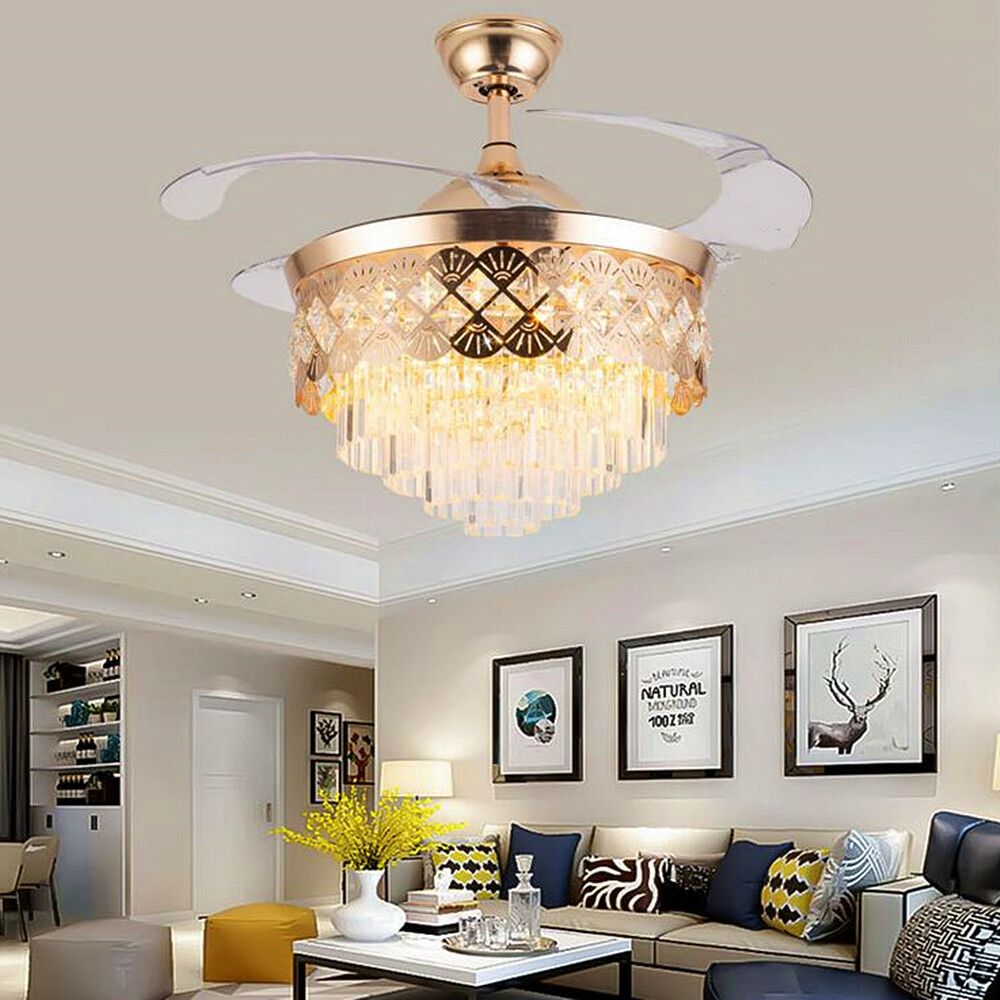 Modern Led Ceiling Fan 42 Retractable Blades Crystal Chandelier White | Shelly Lighting with Maximizing Comfort and Style with a 42-Inch Ceiling Fan with Retractable Blades
