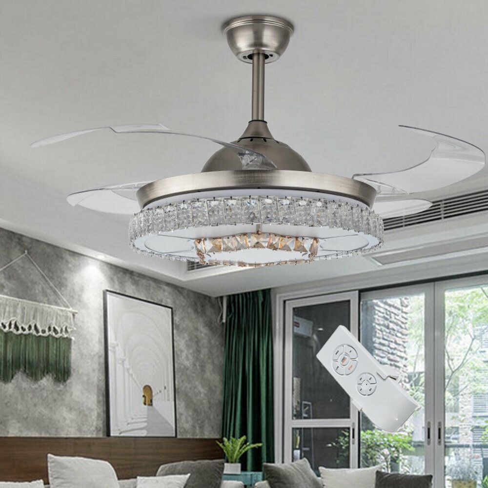 Modern Led Ceiling Fan 42 Retractable Blades Crystal Chandelier White | Shelly Lighting with regard to Maximizing Comfort and Style with a 42-Inch Ceiling Fan with Retractable Blades