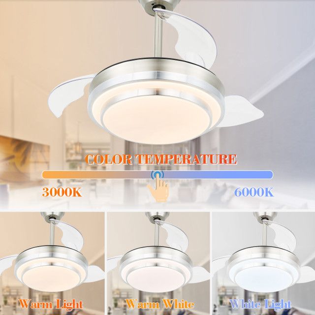 Modern Retractable Ceiling Fan 6-Speed Reversible Motor With Remote And ... inside Illuminating Spaces: A Guide to Integrated Lighting in Retractable Ceiling Fans