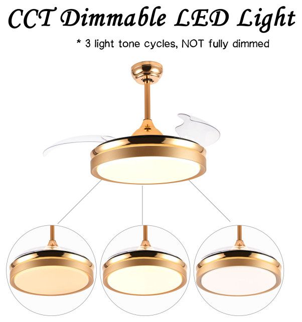Modern Retractable Ceiling Fan 6-Speed Reversible Motor With Remote And ... regarding Modern Retractable Ceiling Fan 6-Speed Reversible Motor With Remote And Light, French Gold, 36"