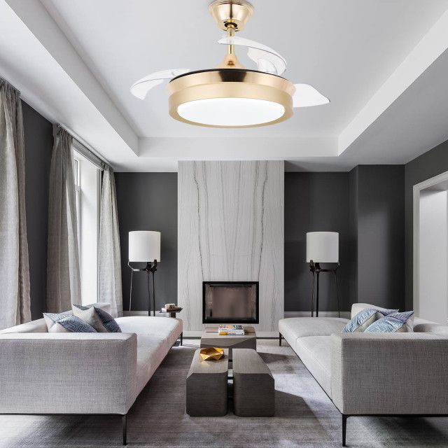 Modern Retractable Ceiling Fan 6-Speed Reversible Motor With Remote And ... with regard to Illuminating Spaces: A Guide to Integrated Lighting in Retractable Ceiling Fans