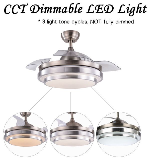Modern Retractable Ceiling Fan 6-Speed Reversible Motor With Remote And ... within Modern Retractable Ceiling Fan 6-Speed Reversible Motor With Remote And Light, French Gold, 36"