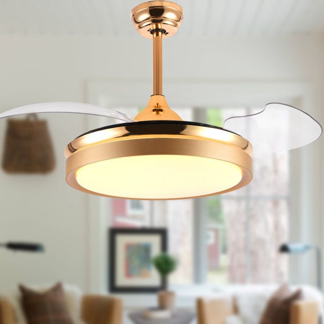 Modern Retractable Ceiling Fan 6-Speed Reversible Motor With Remote And ... within Modern Retractable Ceiling Fan 6-Speed Reversible Motor With Remote And Light, French Gold, 36"